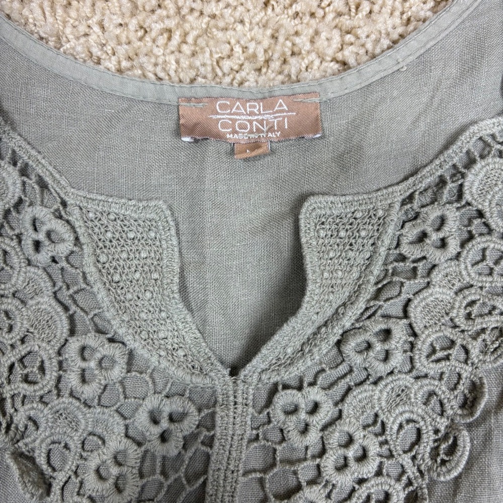 Carla Conti Linen‎ Lace Trim Sleeveless Dress M - Picture 2 of 6